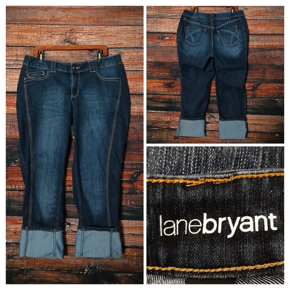 Lane Bryant Jeans 16 Perfectly Slim Low Rise Cuffed Seamed Dark Wash Denim